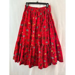 Vintage Jackelen Midi Skirt Western Cowgirl Rodeo Square Dance Red Novelty Print